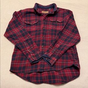 Orvis Burgundy and Navy Plaid Flannel Shirt